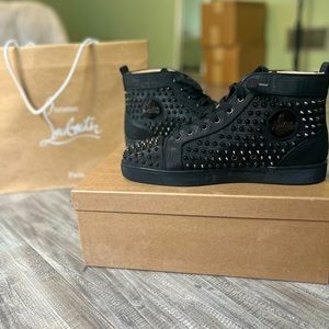 Christian Louboutin's Mens Louis Orlato Black Spiked Sneakers